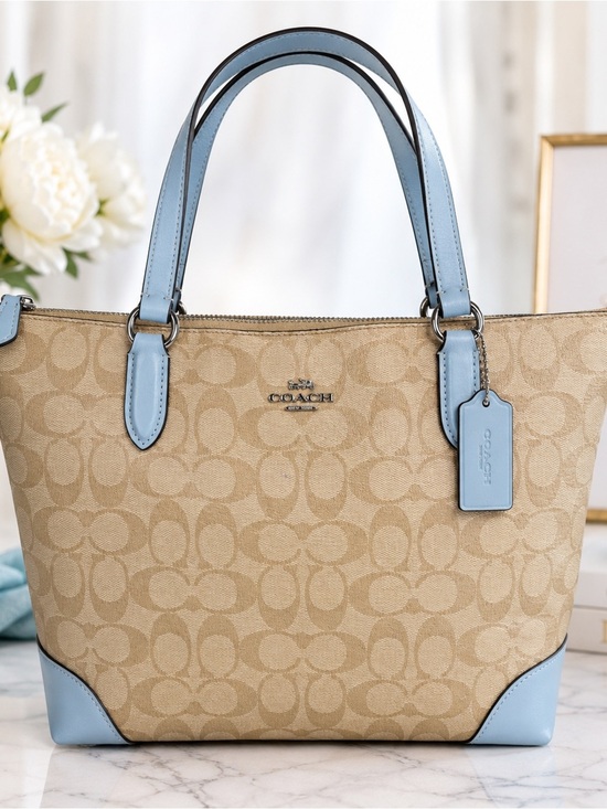 Coach Handbags - Coach City Zip Tote Signature Canvas Khaki Powder Blue F29208